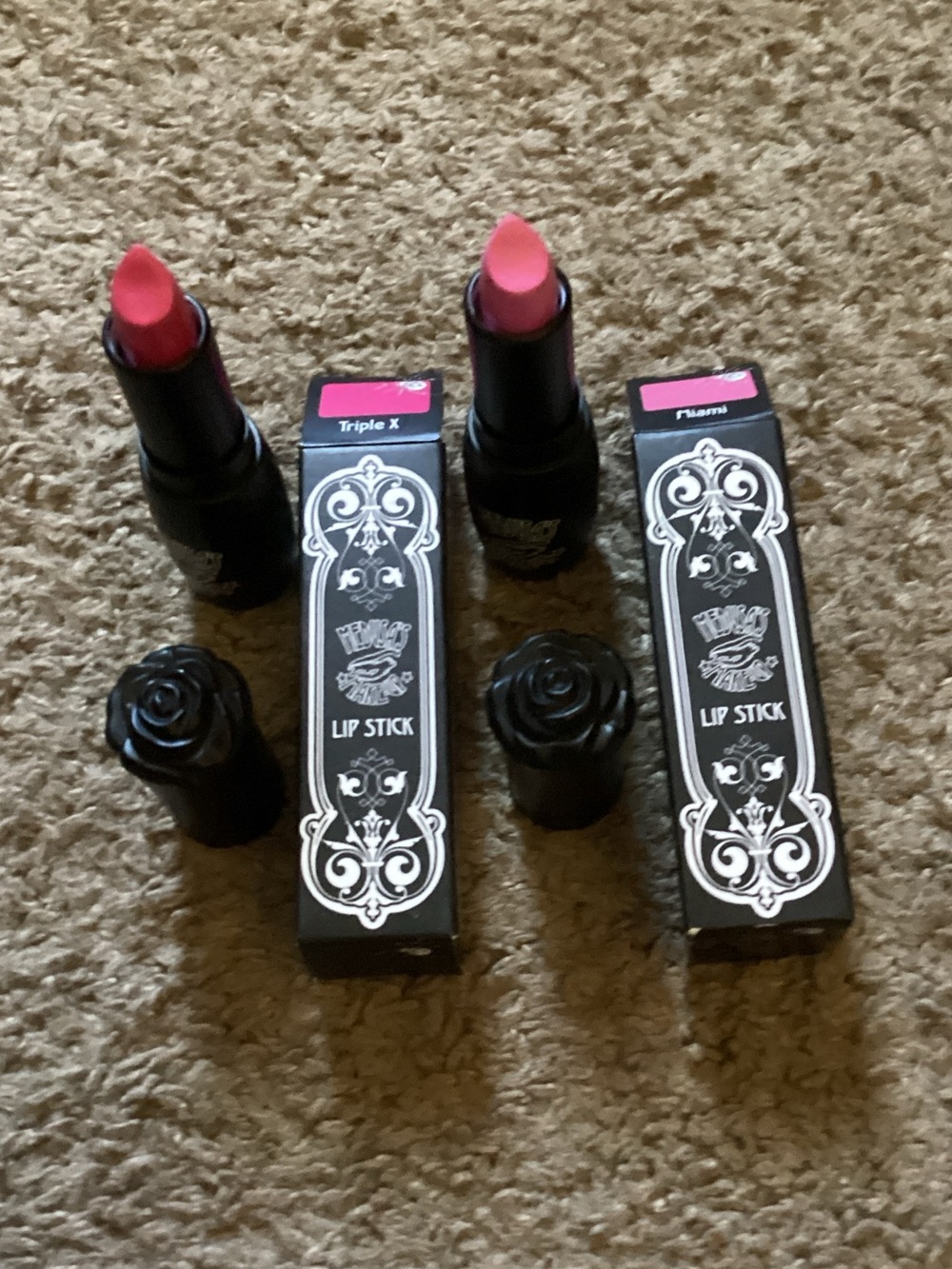 2 original packaging style Pink lipsticks by Medusa’s Makeup